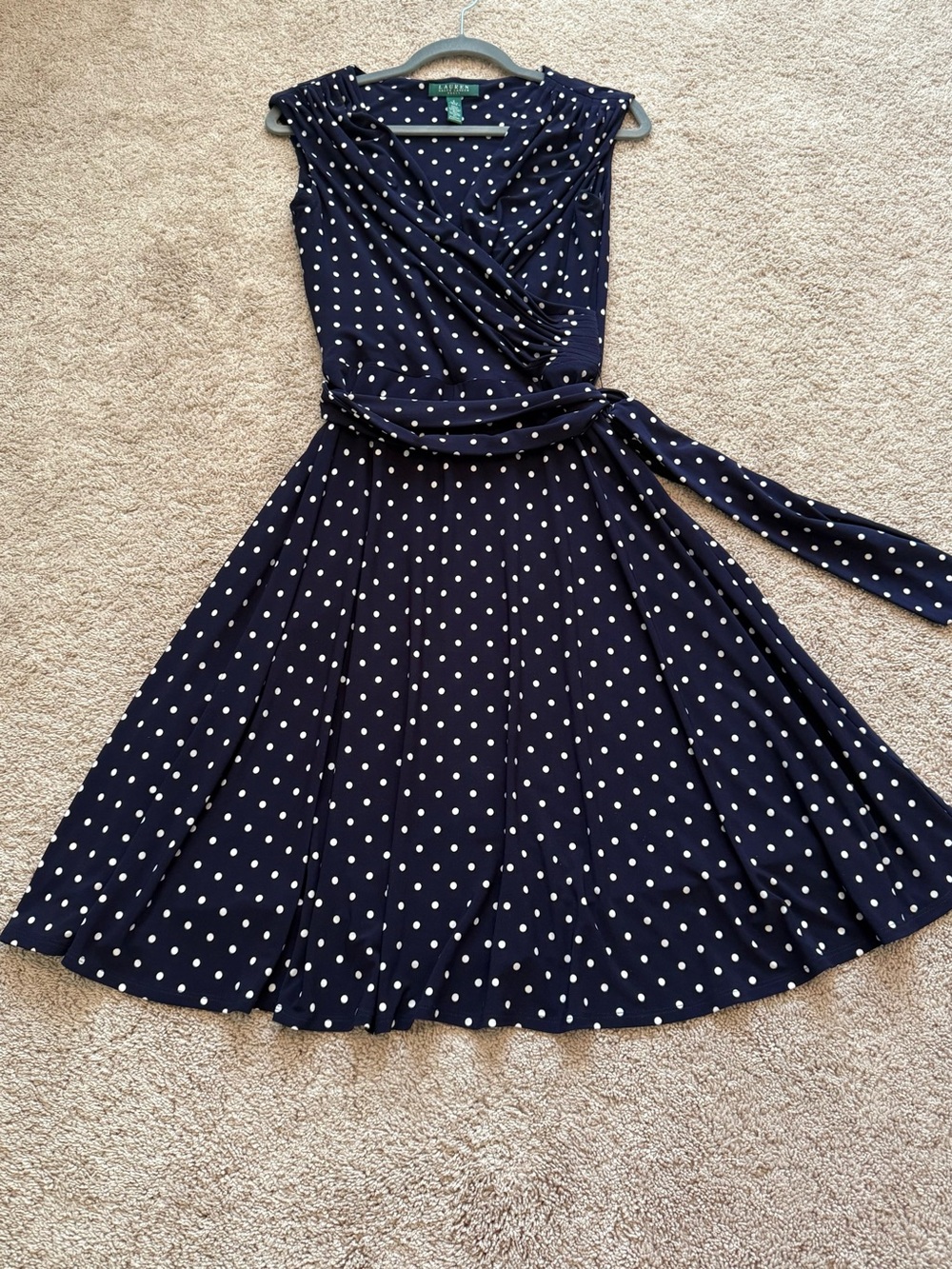 Ralph Lauren Navy and White Polka Dot Sleeveless Dress